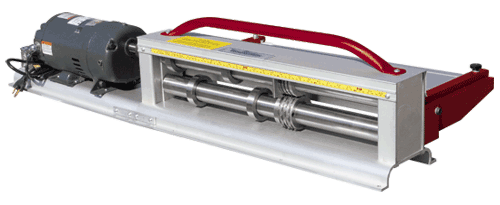 Model S24C includes 2" shafts. Slitter shown with optional HD motor kit and perforator rolls.