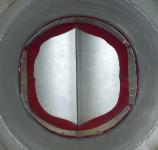 Rubber Gate Seal, view from inside concrete bucket looking down, with gate closed