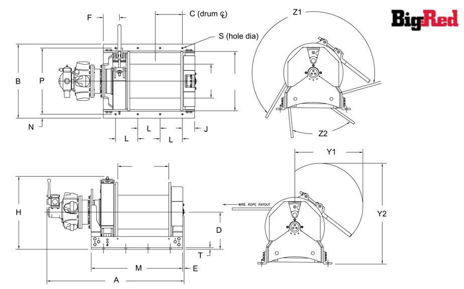 Big red TA series winch dimensions